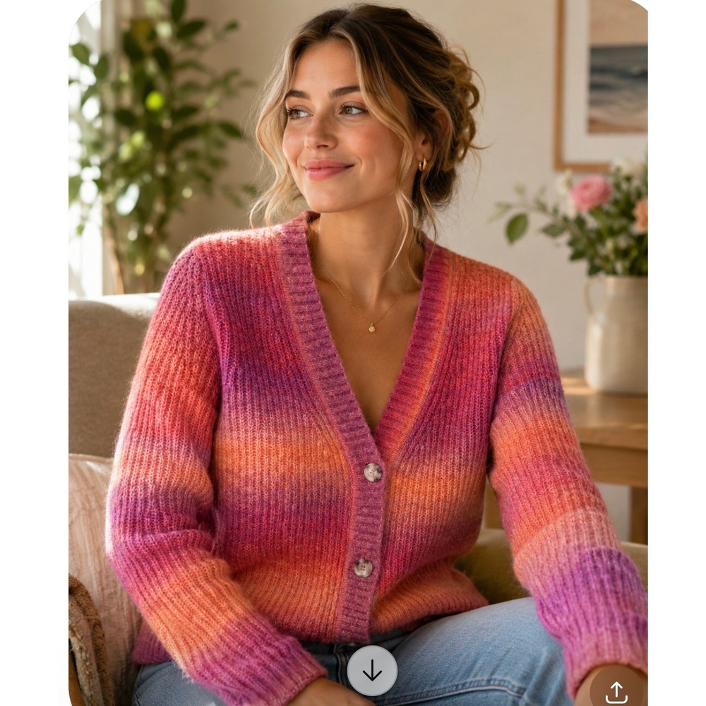 Maeve Anthropologie Ombre Knit Cardigan Sweater Sunset Pink Orange Wool Blend XS